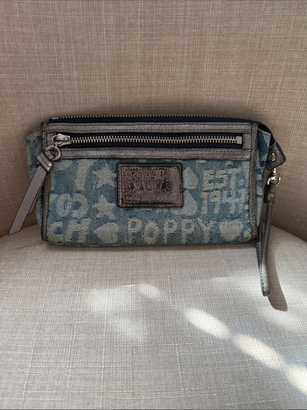 Denim Print Wristlet Clutch - Blue